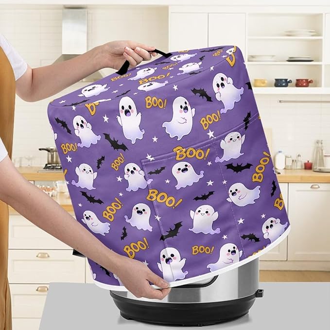Halloween Cartoon Ghost Kitchen Appliance Dust Cover Decoration 6 Quart Pressure Cooker Rice Cooker Air Fryer Cover with Top Handle and Storage Pocket