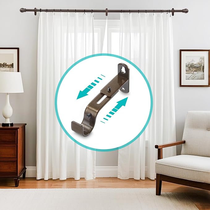 Adjustable Curtain Rod Brackets, Metal Window Drapery Rod Hanger Holders Hooks - Image 7