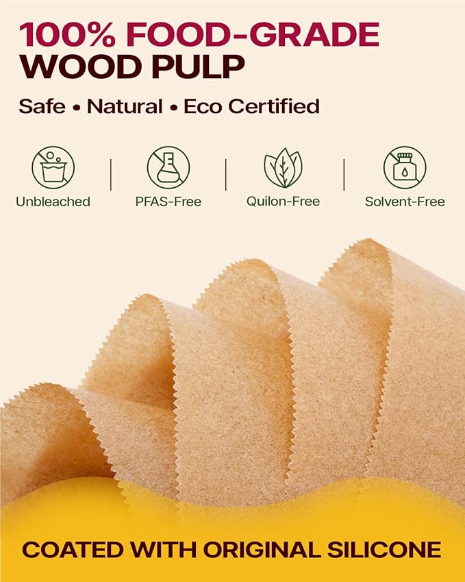 Katbite Air Fryer Liners Disposable - 8 inch Square Non-Stick Airfryer Paper Liners with Recipe Fridge Magnet, Unbleached Parchment Paper for 5 to 8 Qt Basket, Easy Cleanup, 130pcs