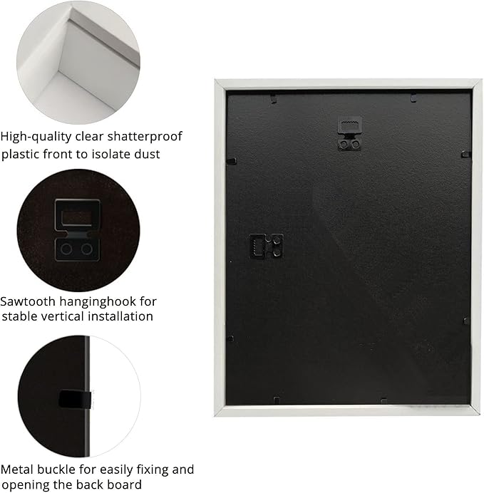 11x14 Shadow Box Frame Display Case, Wood with Plexiglass, Display Case Box for Memorabilia, Medal, Crafts,Tickets and Photos, Picture Frame for Wall and Tabletop (White, 11x14)