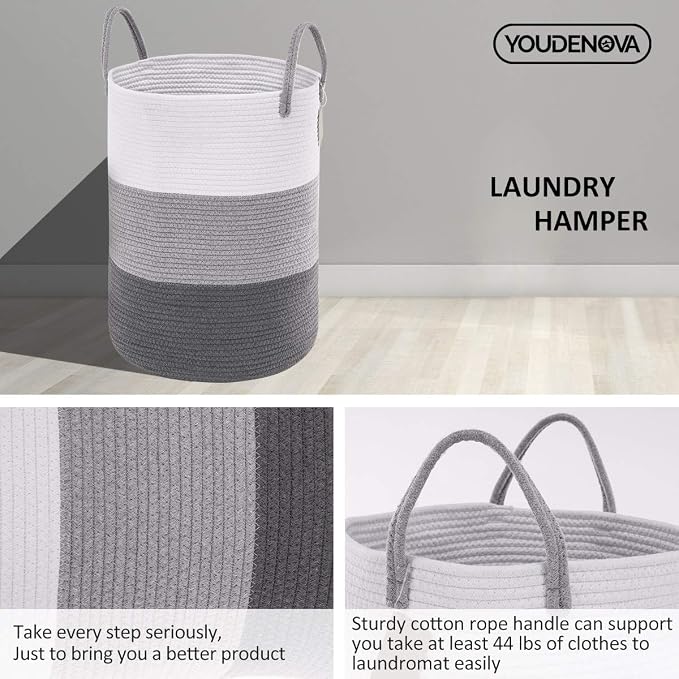 YOUDENOVA Cotton Rope Laundry Hamper Basket, 58L Blanket Basket - Image 8