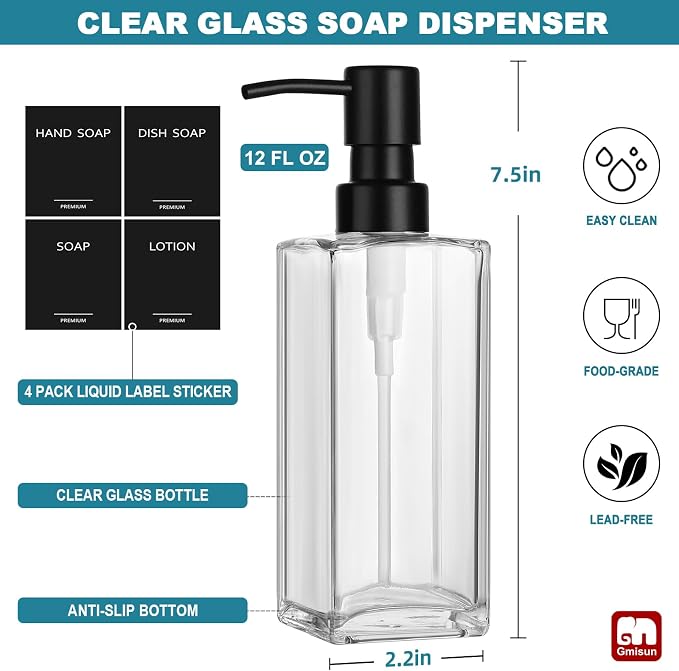 GMISUN Glass Soap Dispenser - Image 2