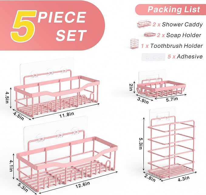 EUDELE 5-Pack Rustproof Stainless Steel Shower Caddy – No Drill Adhesive - Image 6