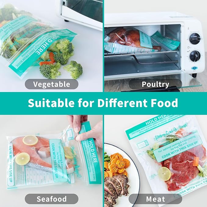 Microwave Steamer Bags 30 Pack Zip Steam Vegetable Cooking Bag for Potatoes Meat, 7.9 X 8.7 Inches