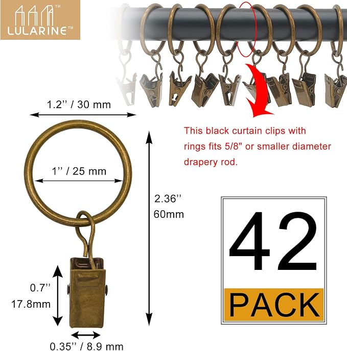 42 Pack Curtain Rod Clip Rings, Drapery Ring - Image 2