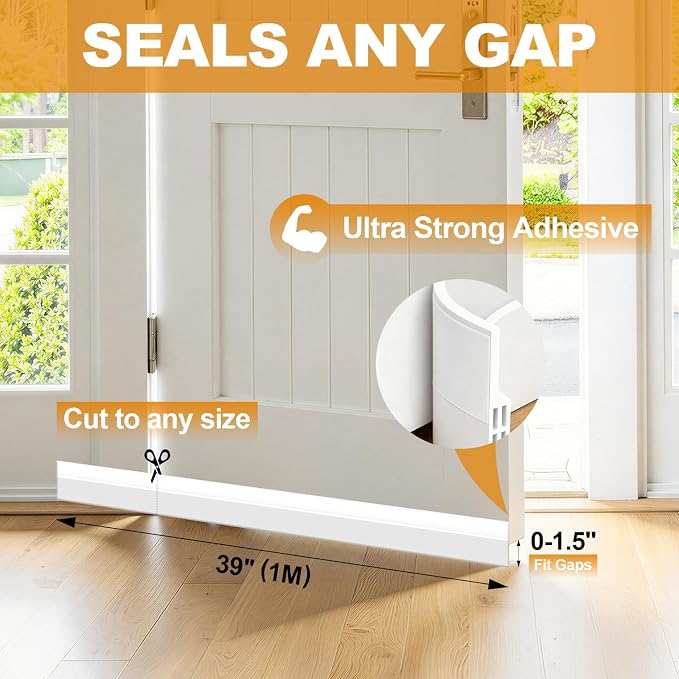 157'' Strong Adhesive Door Draft Stoppers, Blocks Draft, Save Energy, Soft Fits - Image 2