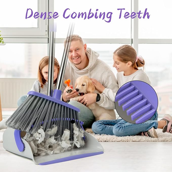 Broom and Dustpan Set with 51" Adjustable Long Handle-Gray Purple | Long Handle - Image 4