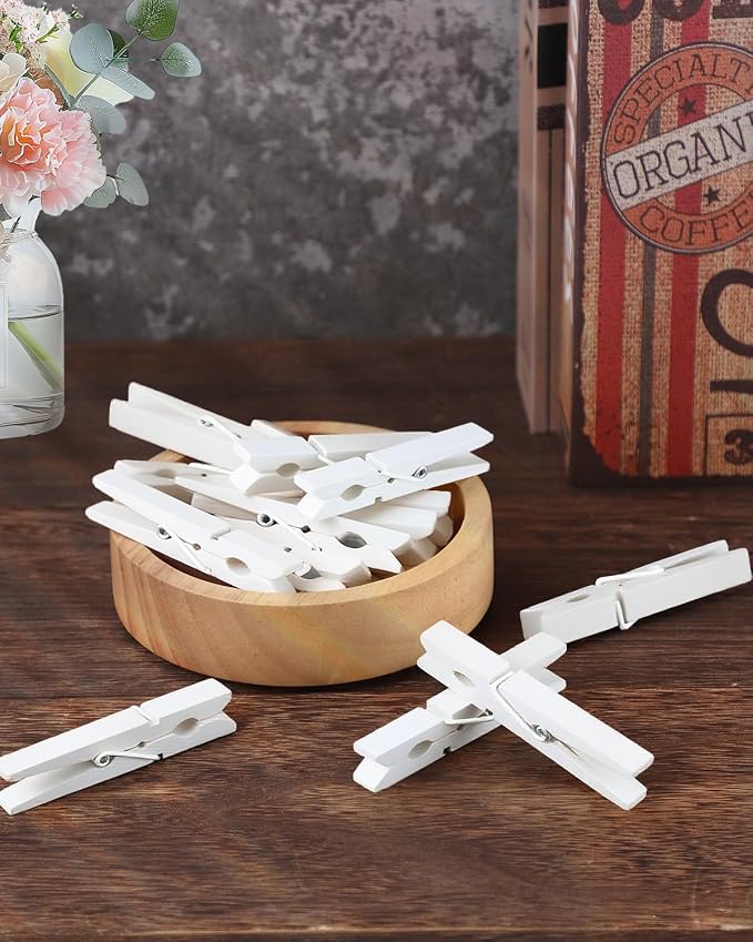 100 Pack White Wooden Clothes Pins 2.9 Inch, Heavy-Duty Wood Clothespins | - Image 4