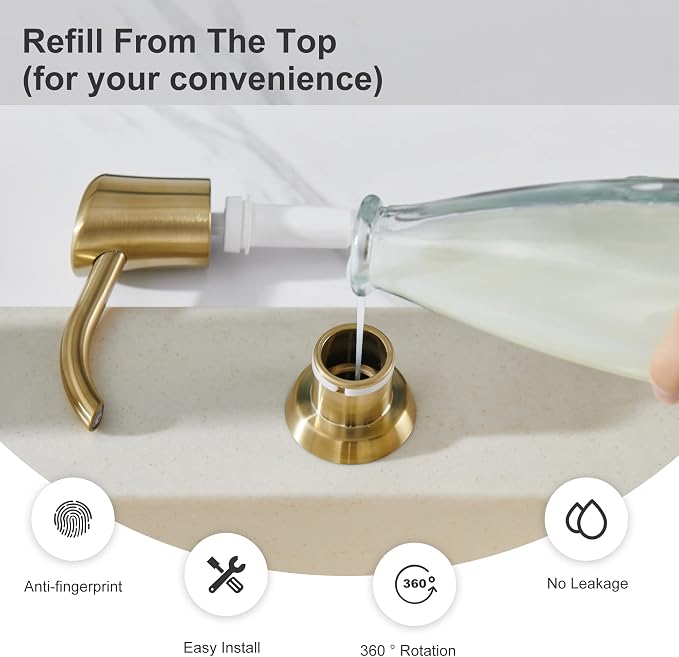 GAGALIFE Dish Soap Dispenser for Kitchen Sink, 17 oz Bottle, Brushed Gold | - Image 6