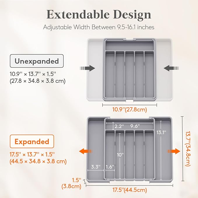 Lifewit Expandable Silverware Drawer Organizer, Kitchen Utensil Tray | BPA-free - Image 2