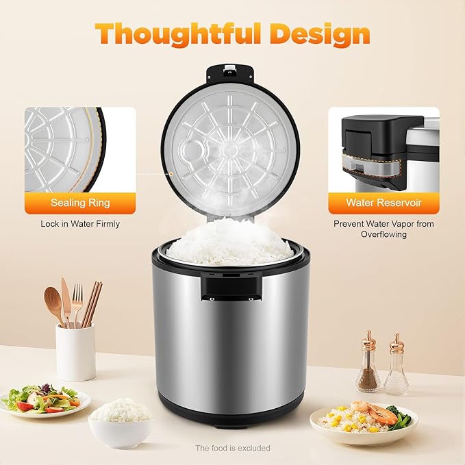 120 Cup Commercial Rice Warmer (Not Cooker), 24.3 QT Big Rice Warmer, Food Soup Sushi Warmers, Constant Temp. 154°F and 161°F, 110W, Non-Stick Inner Pot