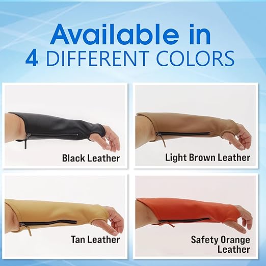 Arm Chaps Extended Elbow Leather Arm Guard - Arm Sleeve Protectors for Thin Skin and Bruising, Scratches & Cuts - Protective Arm Sleeve for Any Age- Left & Right Form-Fitting - Tan (1Pair/Large).