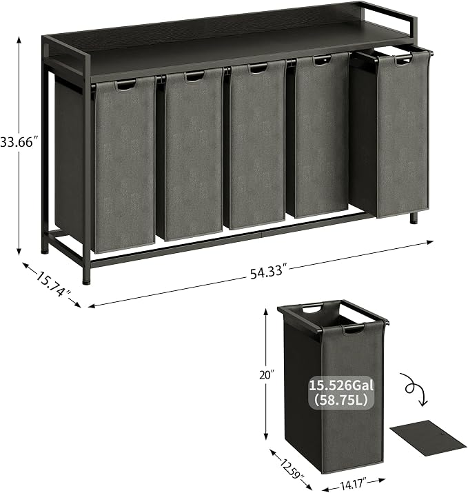Herture Laundry Hamper with Shelf, Laundry Basket 5 Section, Laundry Sorter - Image 2