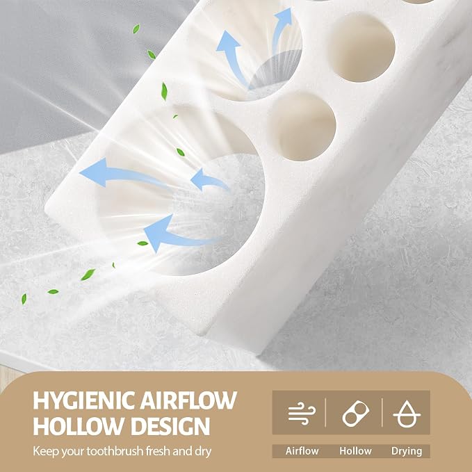 BCS Toothbrush Holder for Bathrooms, 6 Slots Open-Bottom Marble Toothbrush - Image 2