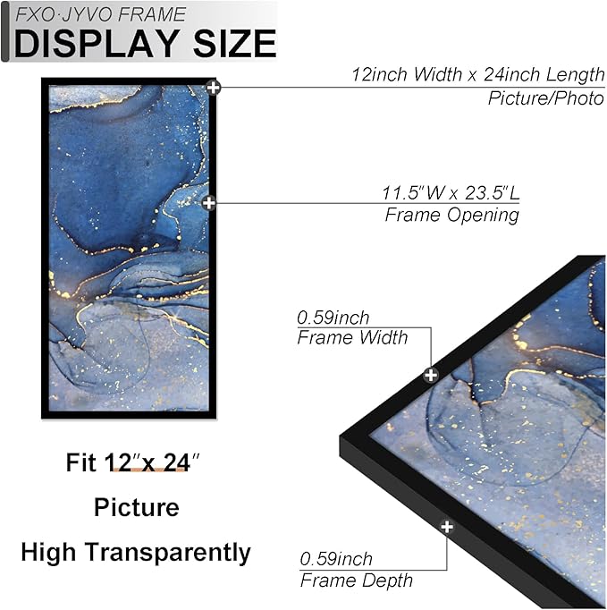 12x24 Picture Frame, Black Frame for 12 x 24 Inch Picture Poster Photo, Light Weight and High Transparent 12 by 24 Frame for Wall - 1 Pack/Black/12 x24