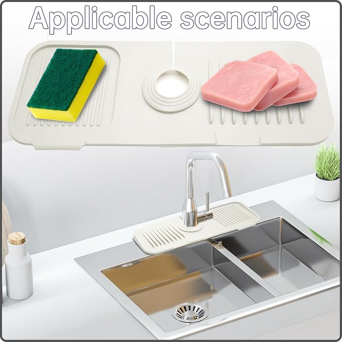 Jiozermi 14.5inch Kitchen Sink Splash Guard, Faucet Handle Drip Catcher Tray Mat - Image 7