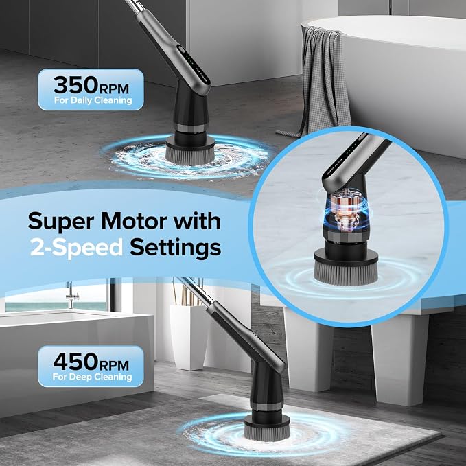 Electric Spin Scrubber, 10-in-1 Shower Scrubber & Retractable Long Handle - Image 4