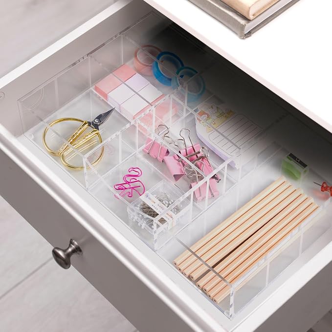 Briwooody Clear Acrylic Drawer Organizer, 9 Compartments, Medium | 8.66 x 11.81 - Image 6