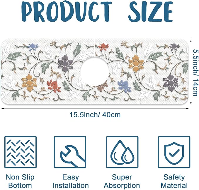 Faucet Mat for Kitchen Sink Absorbent Splash Guard Bathroom 15.5"X5.5" - Image 2