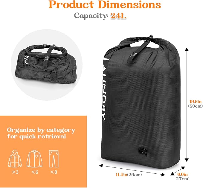 Compression Laundry Bag for Travel, Dirty Clothes Travel Laundry Bag - Image 3