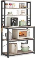 VASAGLE Coffee Bar, 31.5 Inches Baker's Rack for Kitchen with Storage, 6-Tier Kitchen Shelves with 6 Hooks, Microwave Stand, Industrial, Heather Greige and Ink Black UKKS019B02