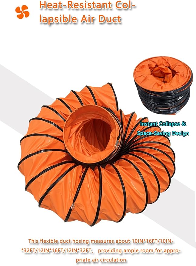32FT PVC Flexible Duct Hose 10 Inch Duct Hosing with Adjustable Rope for Utility Blower Exhaust Fan Ducting Hose Folding exhaust duct Easy Storage【10 In*32Ft】