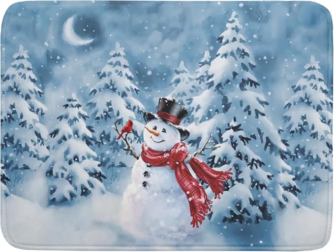 Blue Snowman Dish Drying Mat Winter Pine Tree Drainer Rack Mats 18x24 Inch by Giwawa