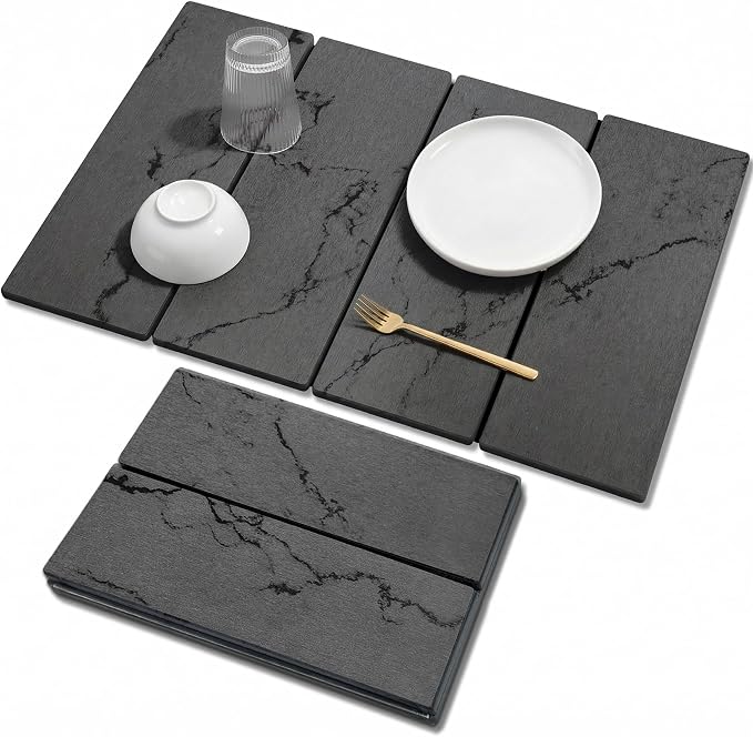 Large Stone Drying Mat for Kitchen Counter, Water-Absorbent Marble Diatomaceous by BOMOKSHomeAccessories