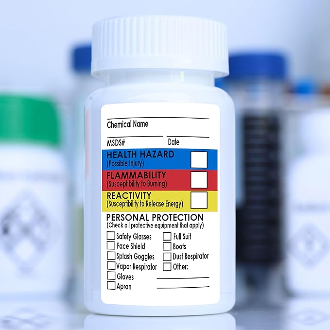 Performore SDS Stickers, 1.5x2.5 Inch Roll of 250, Right to Know Stickers - Chemical Identifying and Marking, Highly Visible and Durable Self Adhesive