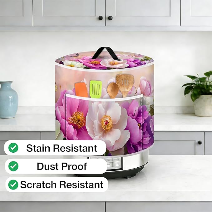 Rice Cooker Cover, Dust Cover for Kitchen Appliances with Handle and Storage Pocket, Easy to Clean Kitchen Decor Gift, Fits 3-6-8 Quart Instant Pot, Slow Cooker and Air Fryer