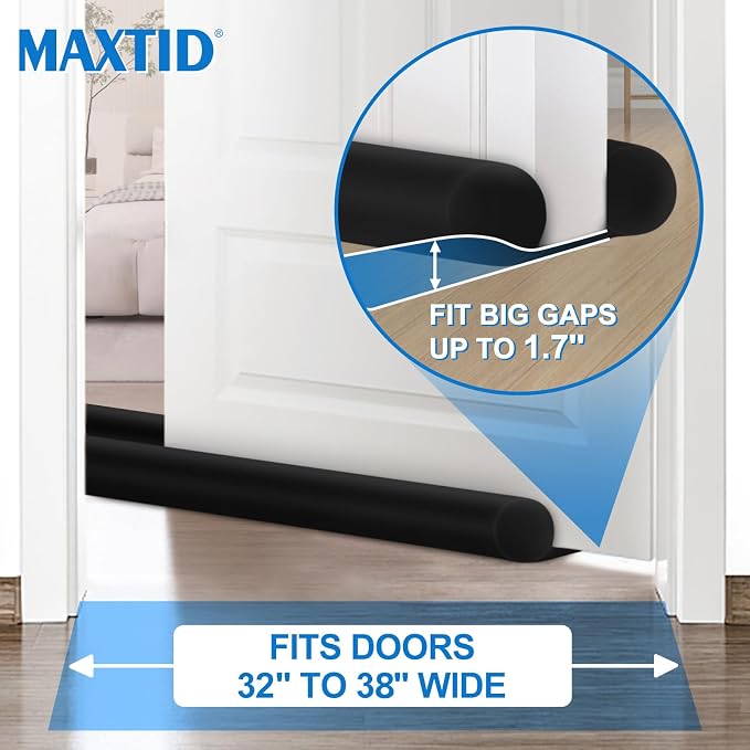MAXTID Twin Door Draft Blocker Seal Large Door Gap Filler 38" Black | Under - Image 4