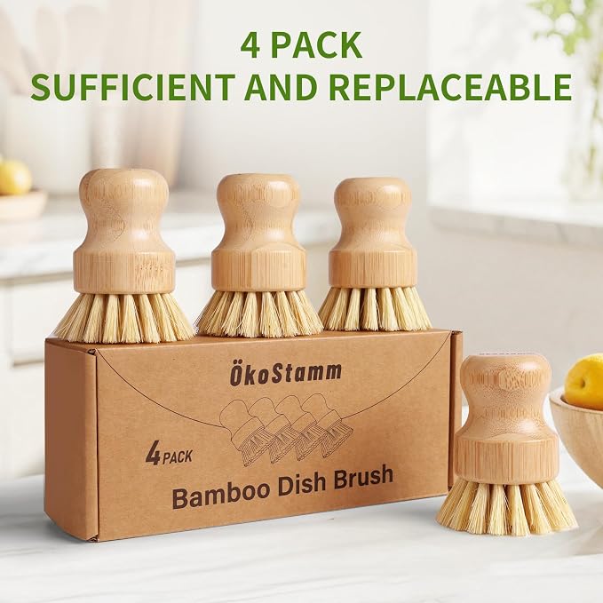 4 Pack Bamboo Dish Brush with Sisal Bristles - Image 6