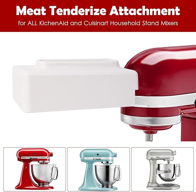 Meat Tenderizer for Kitchenaid, Meat Tenderize Attachment for Kitchenaid and Cuisinart Stand Mixer with Stainless Gears, White