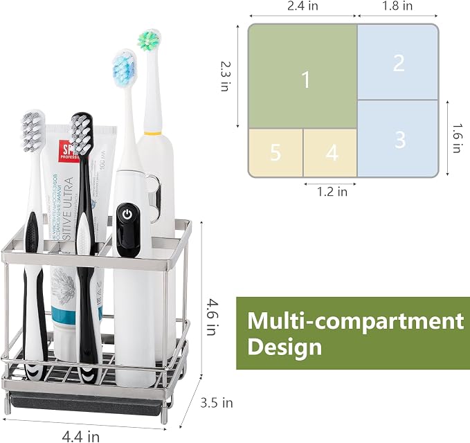 Electric Toothbrush Holders for Bathrooms Toothpaste Organizer, Sliver | Carbon - Image 6