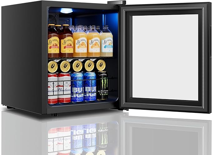 Yeego Beverage Refrigerator Cooler, 65 Cans Drink Mini Fridge with Glass Door for Soda, Beer or Wine, Beverage Cooler with Digital Temperature Control from 34°F to 54°F for Home, Office or Bar (Black)