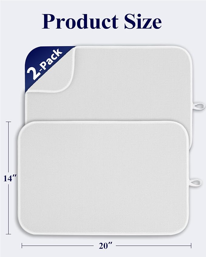 Kitsure 2 Pack Dish Drying Mat for Kitchen Counter, 3-Layer Ultra Absorbent Pad - Image 2