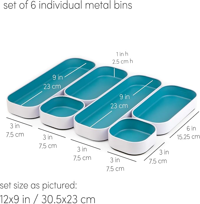 Three by Three Seattle Metal Stacking Bins Drawer Organizer, 6-Pc | Food-safe - Image 3
