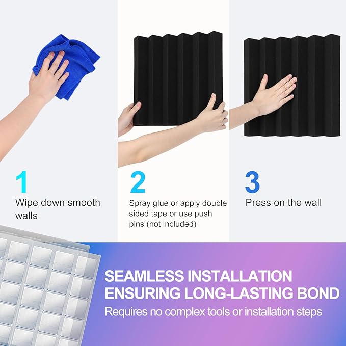 JBER Acoustic Panels Studio Foam Wedges Fireproof Soundproof Padding Wall Panels 2" X 12" X 12" (24 Pack Wedge 2" - Charcoal)