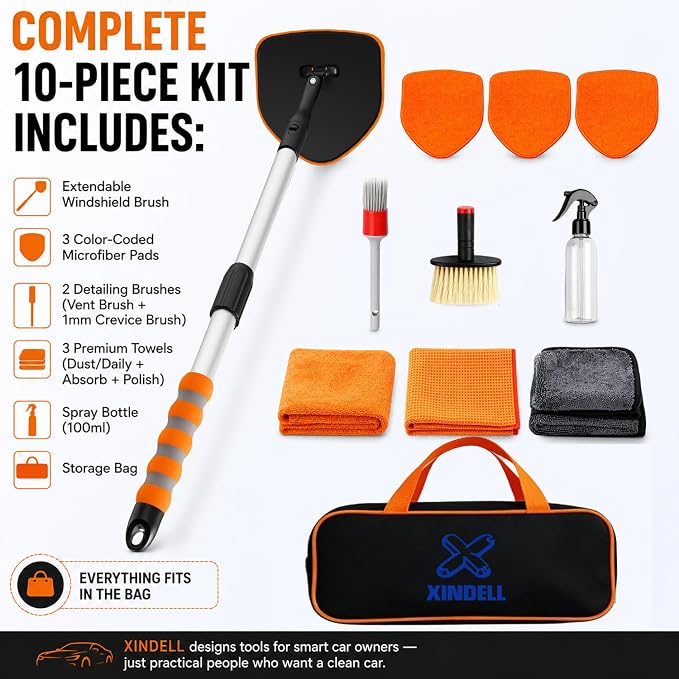 XINDELL Interior Windshield Cleaner Tool, Extendable Car Window Cleaning Kit - Image 8