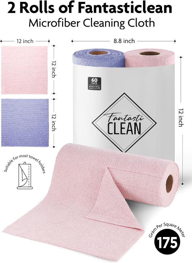 Fantasticlean Microfiber Cleaning Cloth Roll- 60 Sheets, Tear-away Microfiber - Image 9
