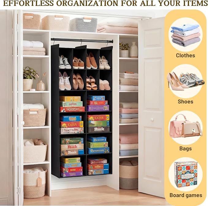 6 Tier Hanging Closet Organizer, 16 Compartments Dual Row Storage, 3 Sturdy - Image 6