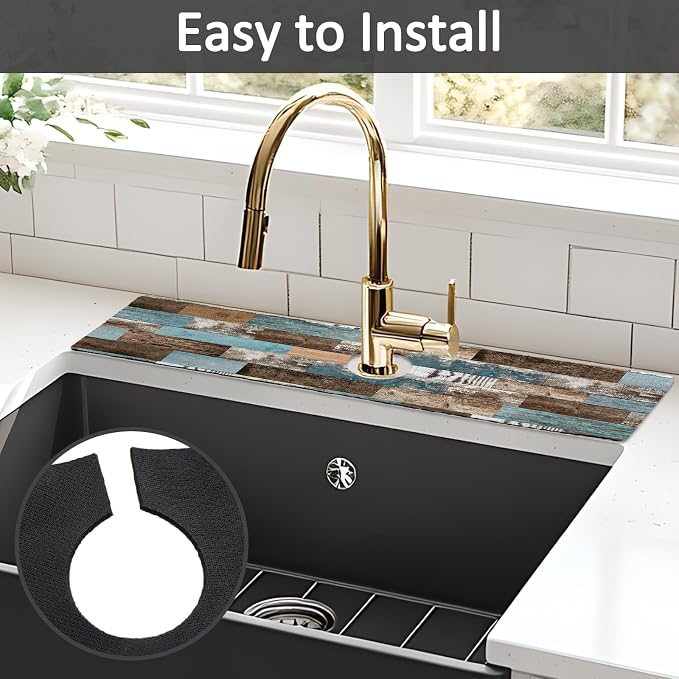 2PCS 24" X 5.5" Kitchen Sink Splash Guard Faucet Mat Wood Grain Super Absorbent - Image 5