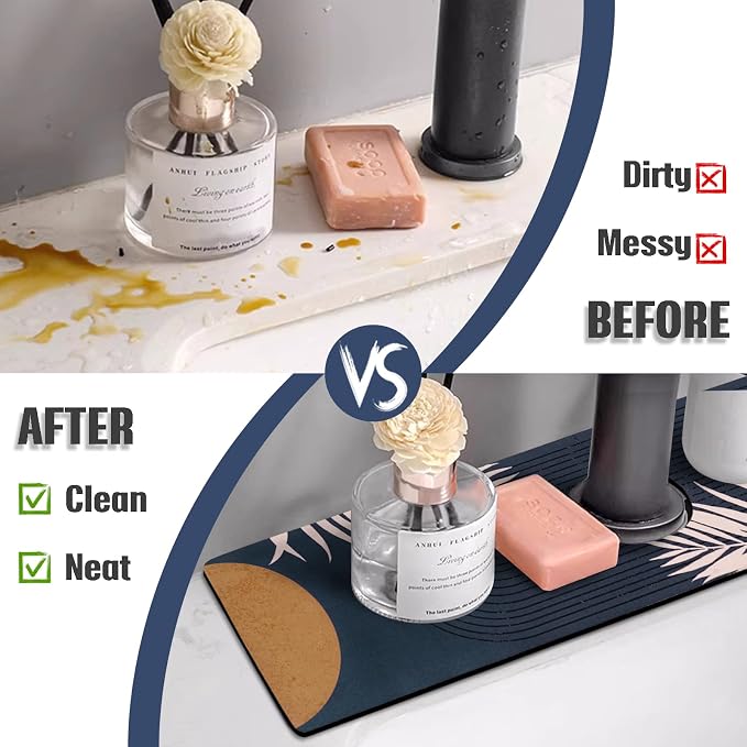 Sink Faucet Absorbing Mat, 2 Pack Drying Mat Around Faucet Sink Splash Guard - Image 3