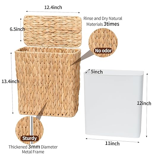 Coeusy 3 Gallon Wicker Trash Can, Small Bathroom Trash Can - Image 4