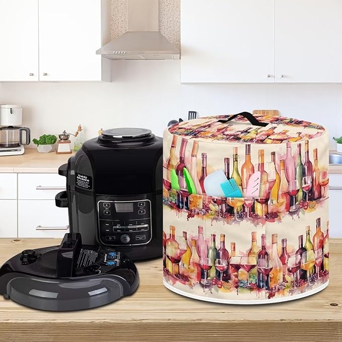 Pressure Cooker Cover Dust-Proof Kitchen Appliance Cover Air Fryer Cover for 6 Quart Instant Pot, with Handle and Pockets Keep Kitchen Appliance Clean Home Decor, Wine Painting