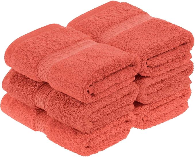 SUPERIOR Egyptian Cotton Plush & Absorbent, Face Towel Set of 6, Coral | Quick - Image 2