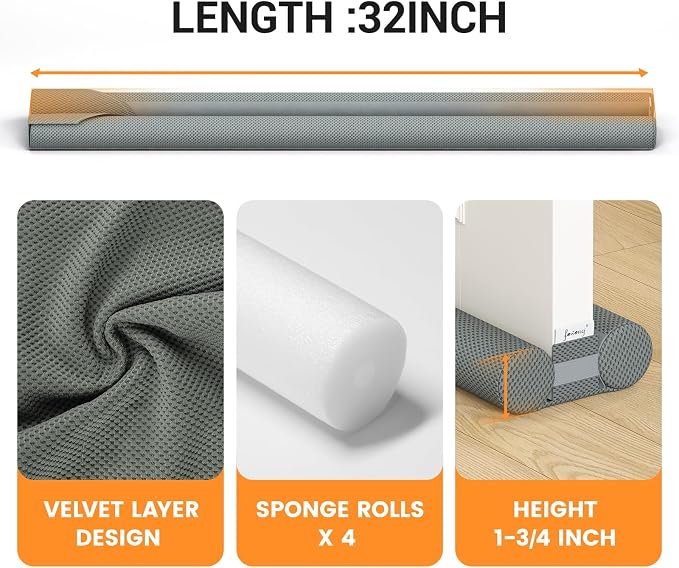 fowong Draft Stopper for Bottom of Door 32", Durable Noise Blocker, Dust & Light - Image 5