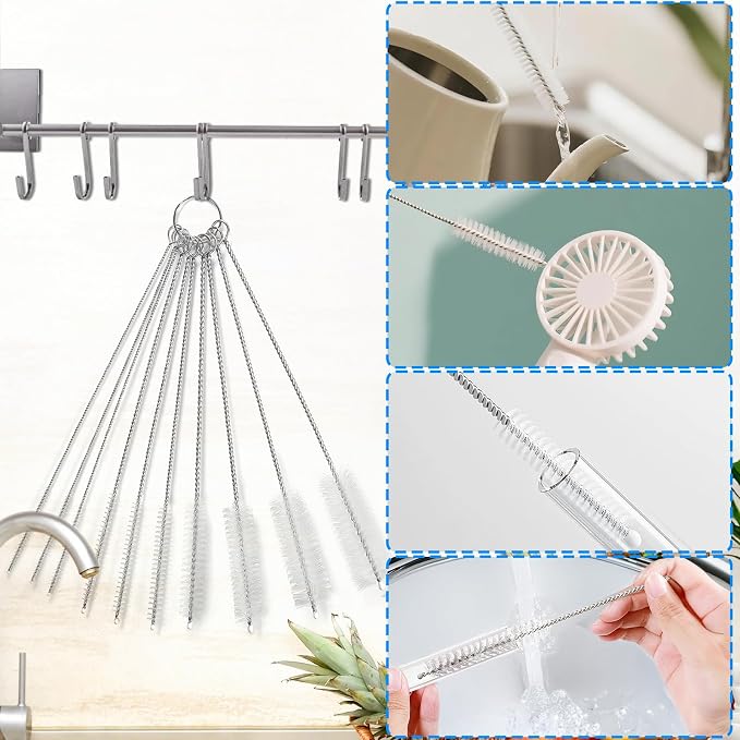 Ixiaoyoo 11 Pcs Cleaning Brushes Set, 8 Inch + 60 Inch Cleaner Brushes | White - Image 6