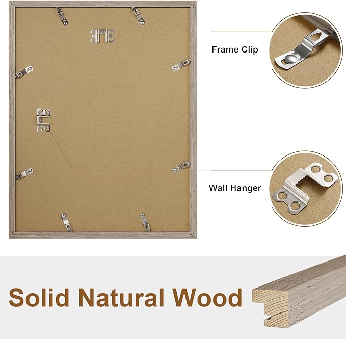 Vittanly 11x14 Picture Frame Set of 2, Solid Wood Frame for Wall Art Photo and Prints, Display Photo 8x10 with Mat or 11x14 without Mat, Light Brown