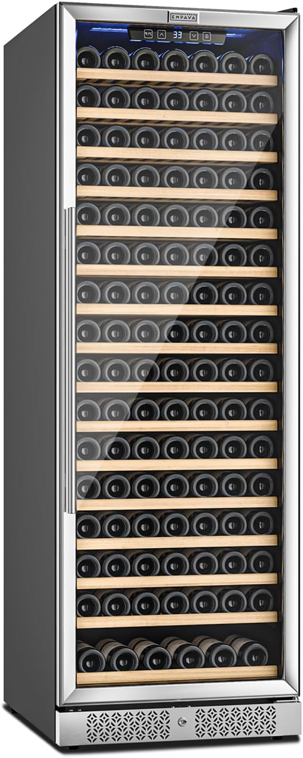Empava 24 Inch Wine Fridge, 171 Bottle Wine Cooler Refrigerator with Professional Compressor, Large Capacity Fast Cooling Low Noise for Wine Enthusiasts, Built-in or Freestanding